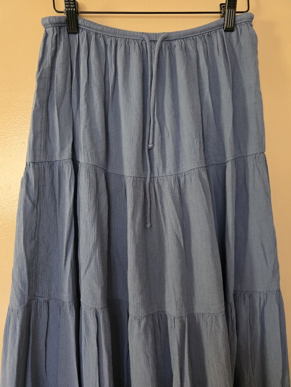 Aerie Blue Flowy Boho Tiered Maxi Skirt M Gauzy TieWaist PullOn Coastal Beachy - Picture 4 of 10